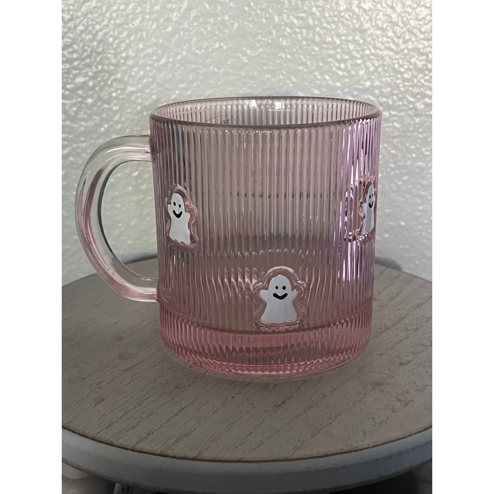 Pink Ribbed Textured Ghost Halloween Mug